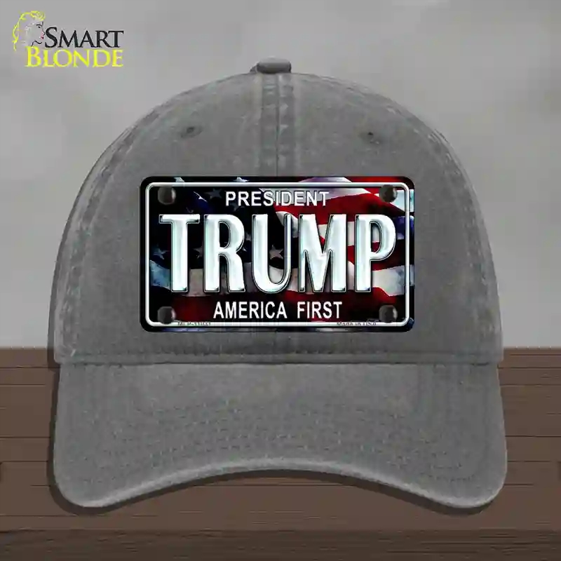 HAT08-MLP-11031 Trump America First Novelty License Plate Hat, Unconstructed Cotton - Charcoal