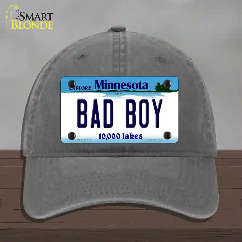 HAT08-MLP-11078 Bad Boy Minnesota State Novelty License Plate Hat, Unconstructed Cotton - Charcoal