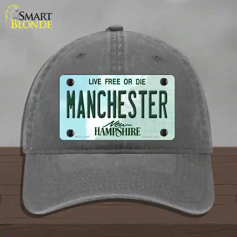 HAT08-MLP-11135 Manchester   Hampshire State Novelty License Plate Hat, Unconstructed Cotton - Charcoal