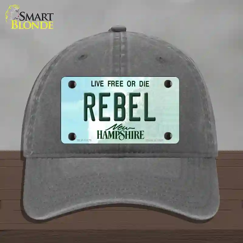 HAT08-MLP-11178 Rebel   Hampshire State Novelty License Plate Hat, Unconstructed Cotton - Charcoal