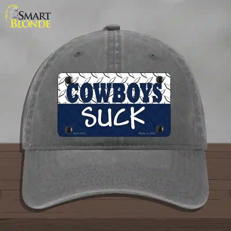 HAT08-MLP-1132 Cowboys Suck Novelty License Plate Hat, Unconstructed Cotton - Charcoal