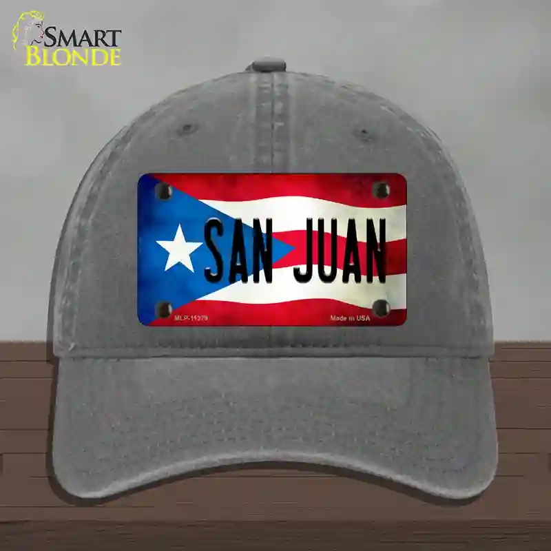 HAT08-MLP-11379 San Juan Puerto Rico Flag Novelty License Plate Hat, Unconstructed Cotton - Charcoal