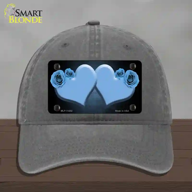 HAT08-MLP-11442 Hearts Over Roses in Light Blue Novelty License Plate Hat, Unconstructed Cotton - Charcoal