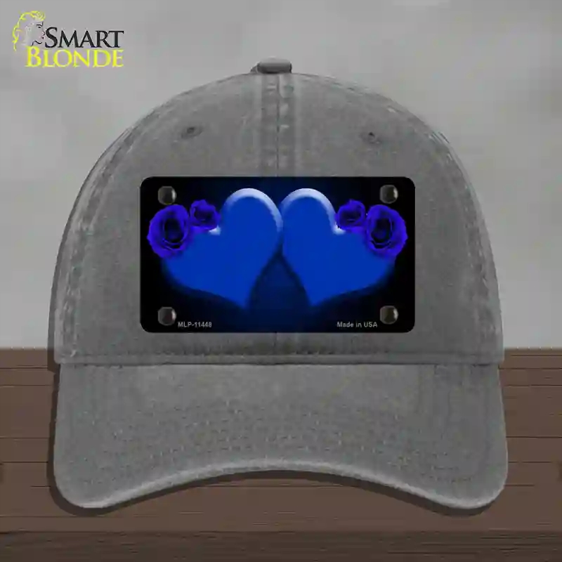 HAT08-MLP-11448 Hearts Over Roses in Blue Novelty License Plate Hat, Unconstructed Cotton - Charcoal