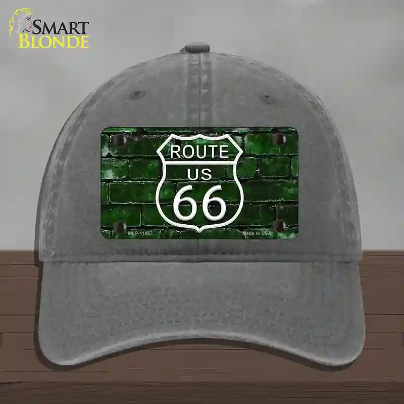 HAT08-MLP-11457 Route 66 Green Brick Wall Novelty License Plate Hat, Unconstructed Cotton - Charcoal