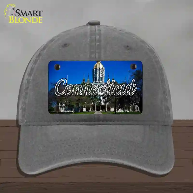 HAT08-MLP-11590 Connecticut Capital Building State Novelty License Plate Hat, Unconstructed Cotton - Charcoal