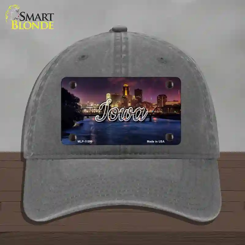 HAT08-MLP-11599 Iowa Bridge City Lights State Novelty License Plate Hat, Unconstructed Cotton - Charcoal