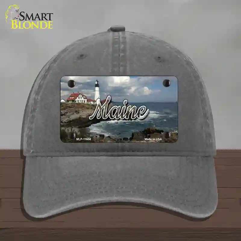 HAT08-MLP-11604 Maine Lighthouse Beach State Novelty License Plate Hat, Unconstructed Cotton - Charcoal