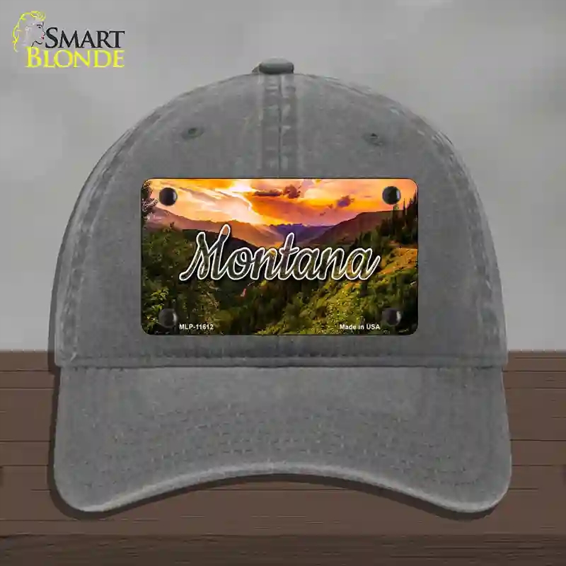 HAT08-MLP-11612 Montana Forest Sunset State Novelty License Plate Hat, Unconstructed Cotton - Charcoal