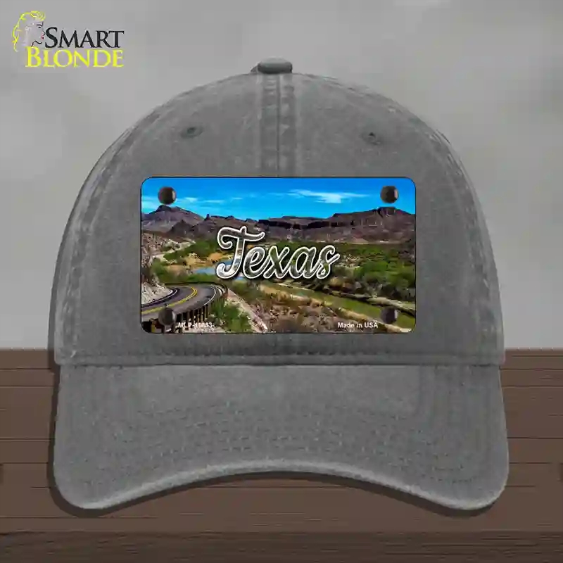 HAT08-MLP-11633 Texas Open Mountain Road State Novelty License Plate Hat, Unconstructed Cotton - Charcoal