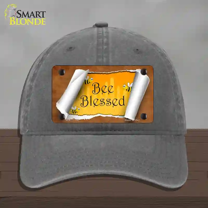 HAT08-MLP-11724 Bee Blessed Scroll Novelty License Plate Hat, Unconstructed Cotton - Charcoal