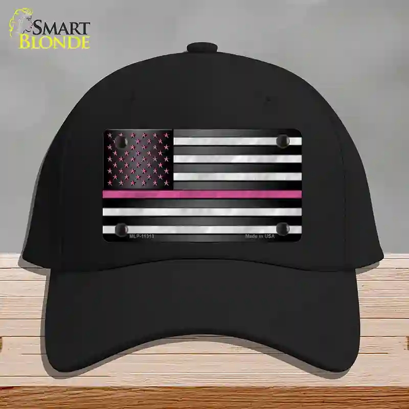 HAT03-MLP-11313 Thin Pink Line with Stars Novelty License Plate Hat, Cotton - Black