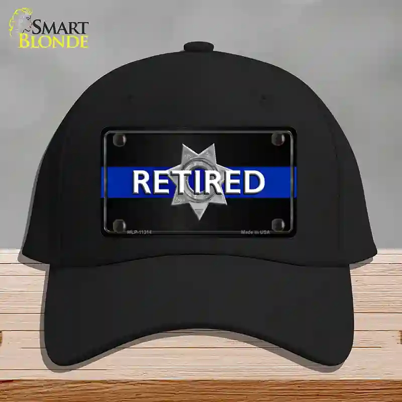 HAT03-MLP-11314 Thin Blue Line Retired Police Novelty License Plate Hat, Cotton - Black