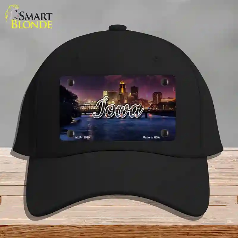 HAT03-MLP-11599 Iowa Bridge City Lights State Novelty License Plate Hat, Cotton - Black