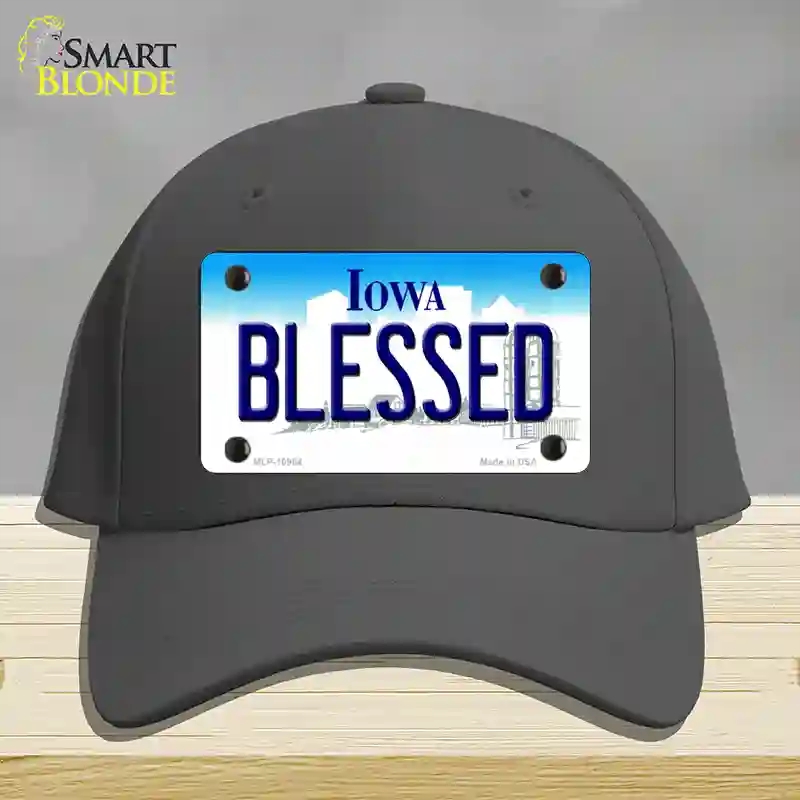 HAT04-MLP-10964 Blessed Iowa Novelty License Plate Hat, Cotton - Charcoal