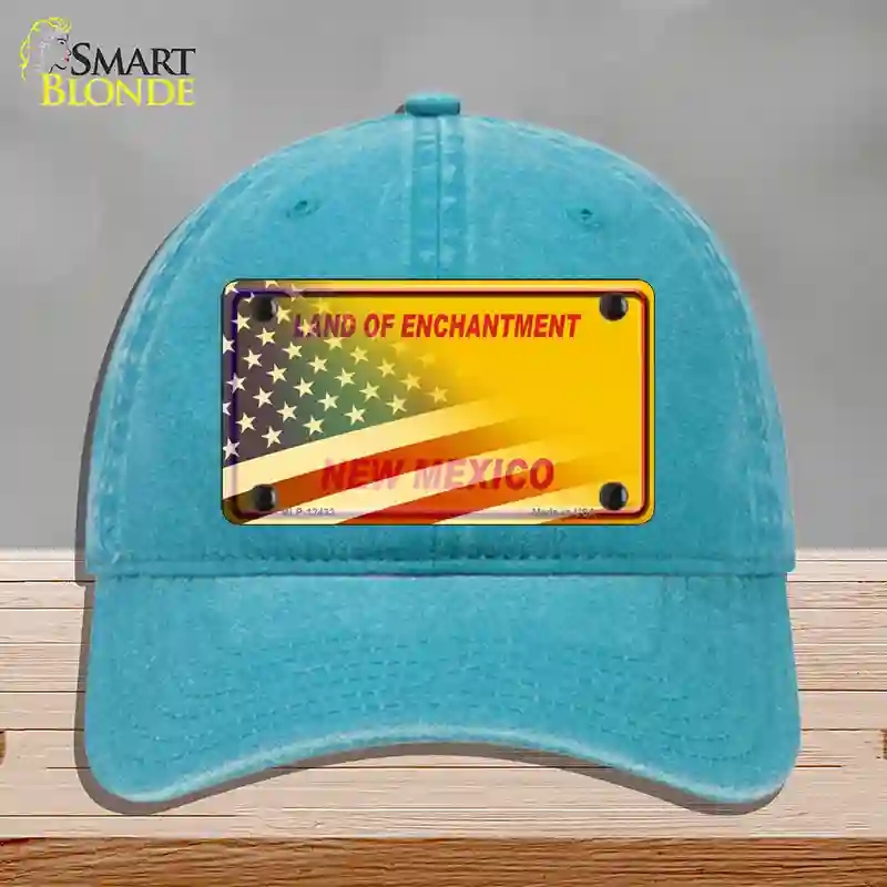 HAT10-MLP-12433   Mexico Yellow American Flag Novelty License Plate Hat, Unconstructed Cotton - Lake Blue