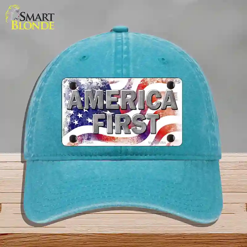 HAT10-MLP-12520 America First Novelty License Plate Hat, Unconstructed Cotton - Lake Blue