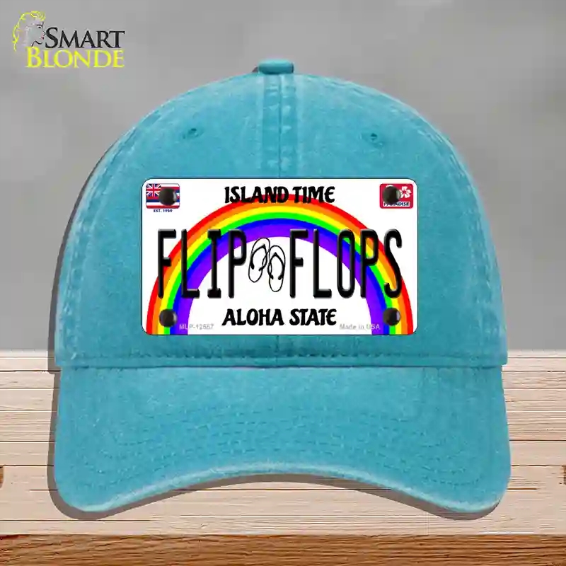 HAT10-MLP-12557 Flip Flops Hawaii Novelty License Plate Hat, Unconstructed Cotton - Lake Blue