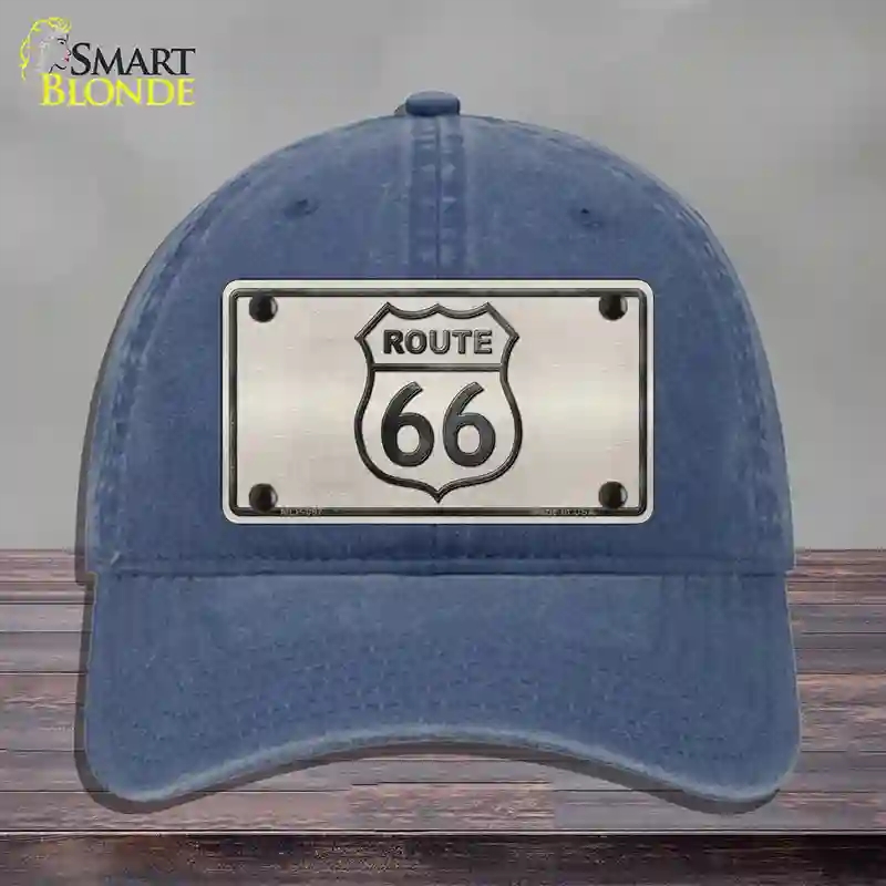 HAT11-MLP-097 Route 66 Shield White Novelty License Plate Hat, Unconstructed Cotton - Navy