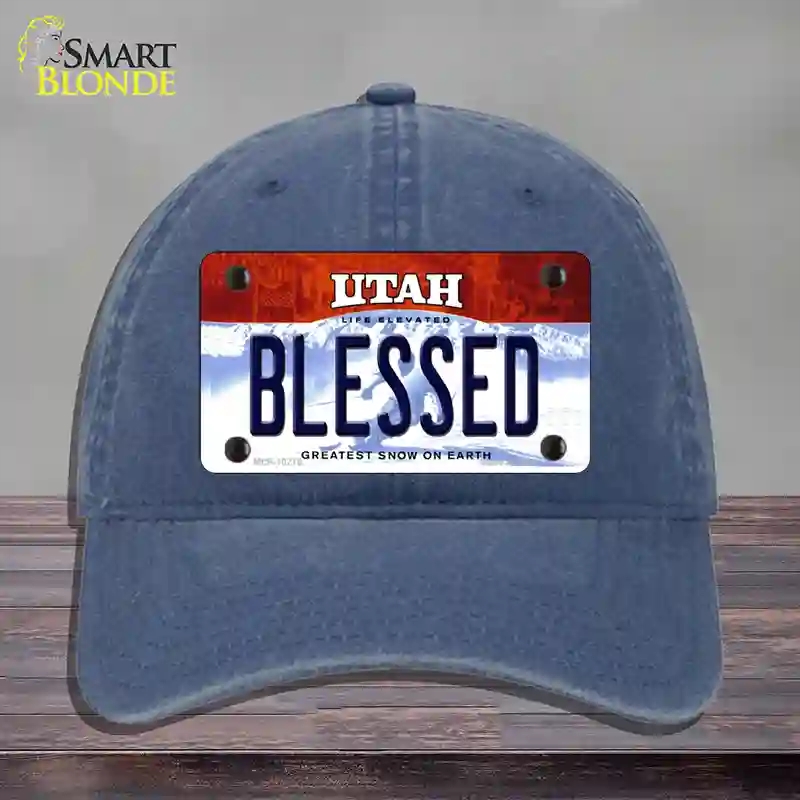HAT11-MLP-10219 Blessed Utah Novelty License Plate Hat, Unconstructed Cotton - Navy