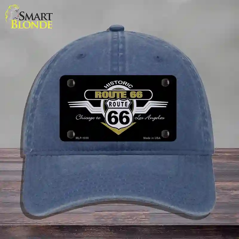 HAT11-MLP-1030 Route 66 Shield Wings Novelty License Plate Hat, Unconstructed Cotton - Navy