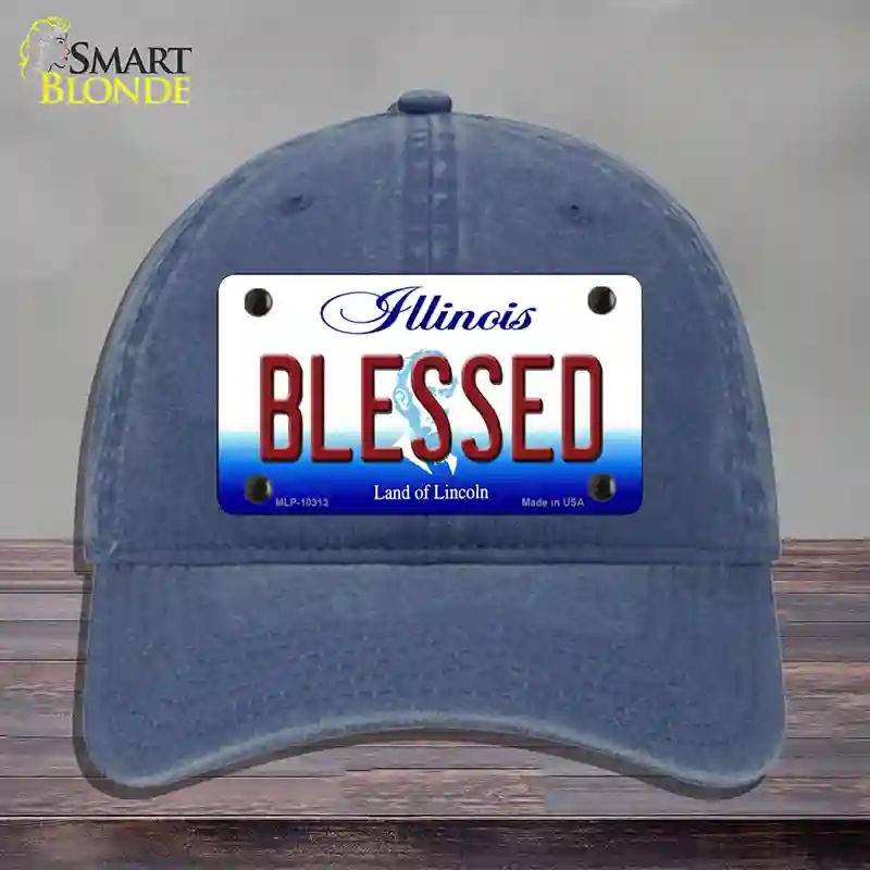 HAT11-MLP-10313 Blessed Illinois Novelty License Plate Hat, Unconstructed Cotton - Navy