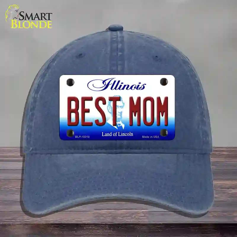 HAT11-MLP-10318 Best Mom Illinois Novelty License Plate Hat, Unconstructed Cotton - Navy