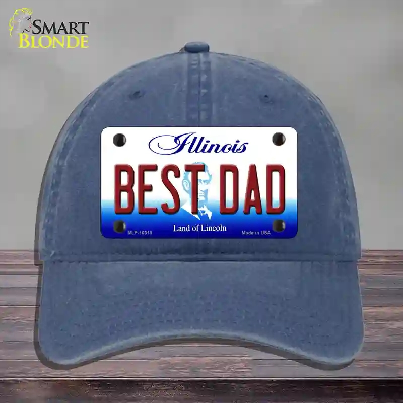 HAT11-MLP-10319 Best Dad Illinois Novelty License Plate Hat, Unconstructed Cotton - Navy