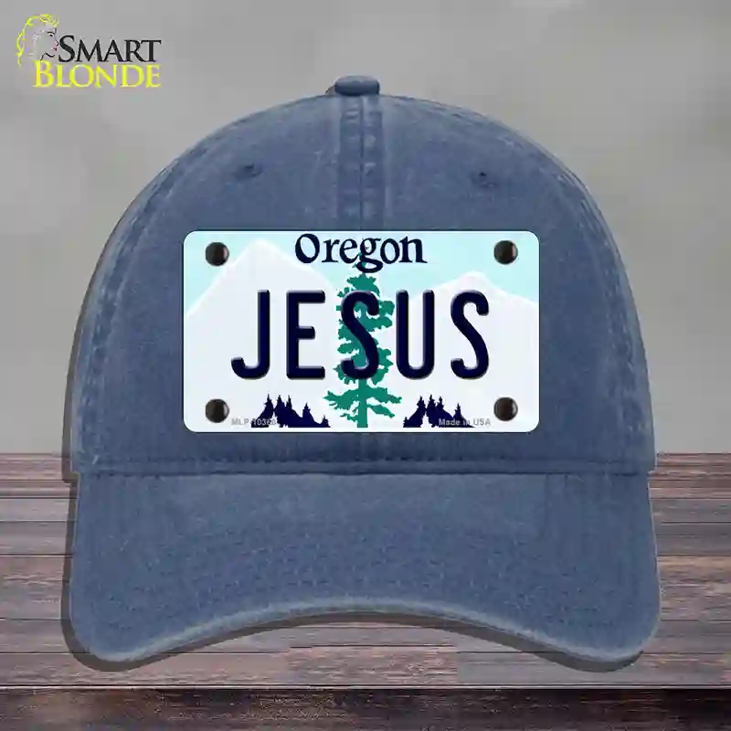HAT11-MLP-10368 Jesus Oregon Novelty License Plate Hat, Unconstructed Cotton - Navy