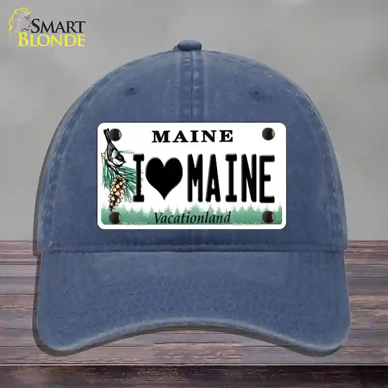 HAT11-MLP-10384 I Love Maine Novelty License Plate Hat, Unconstructed Cotton - Navy