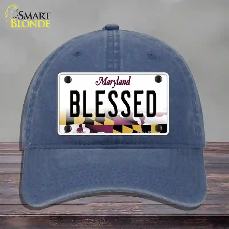 HAT11-MLP-10498 Blessed Maryland Novelty License Plate Hat, Unconstructed Cotton - Navy