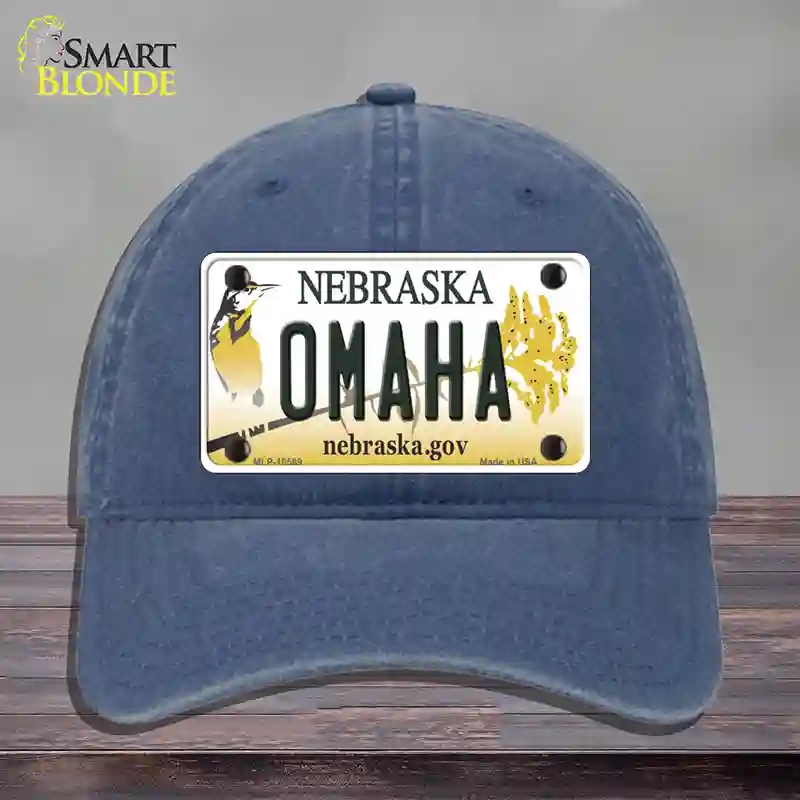 HAT11-MLP-10569 Omaha Nebraska Novelty License Plate Hat, Unconstructed Cotton - Navy