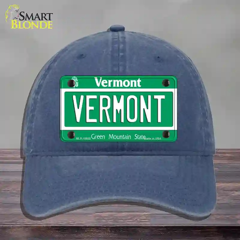 HAT11-MLP-10658 Vermont Green Mountain State Novelty License Plate Hat, Unconstructed Cotton - Navy