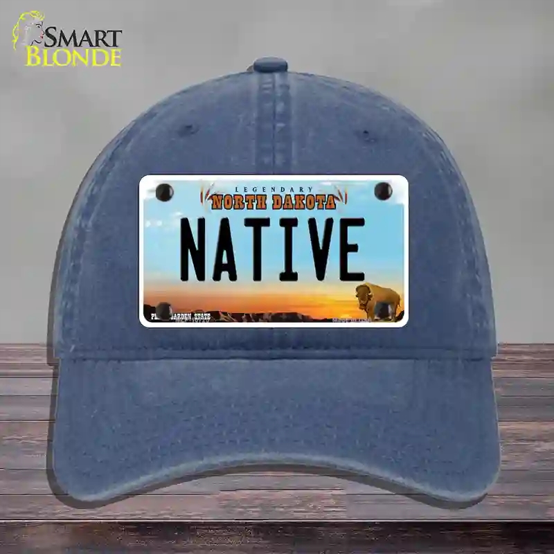 HAT11-MLP-10725 Native North Dakota Novelty License Plate Hat, Unconstructed Cotton - Navy