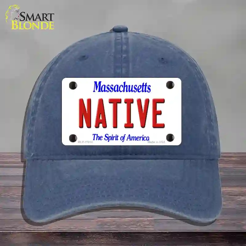 HAT11-MLP-11010 Native Massachusetts Novelty License Plate Hat, Unconstructed Cotton - Navy