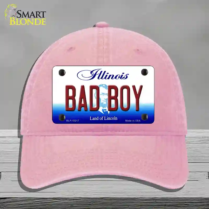 HAT12-MLP-10317 Bad Boy Illinois Novelty License Plate Hat, Unconstructed Cotton - Pink