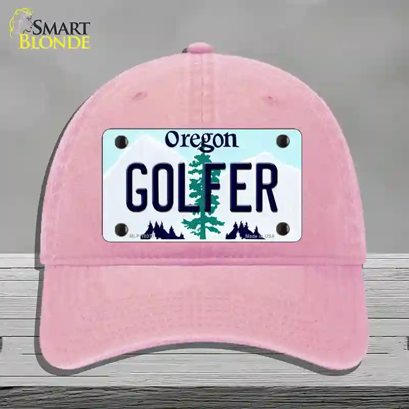 HAT12-MLP-10377 Golfer Oregon Novelty License Plate Hat, Unconstructed Cotton - Pink