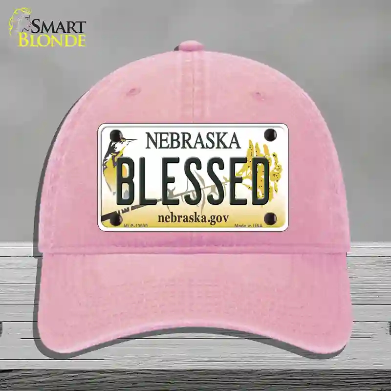 HAT12-MLP-10600 Blessed Nebraska Novelty License Plate Hat, Unconstructed Cotton - Pink