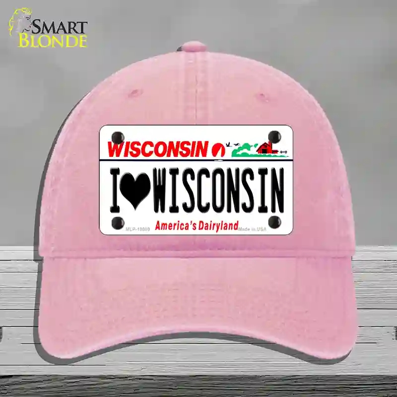 HAT12-MLP-10609 I Love Wisconsin Novelty License Plate Hat, Unconstructed Cotton - Pink