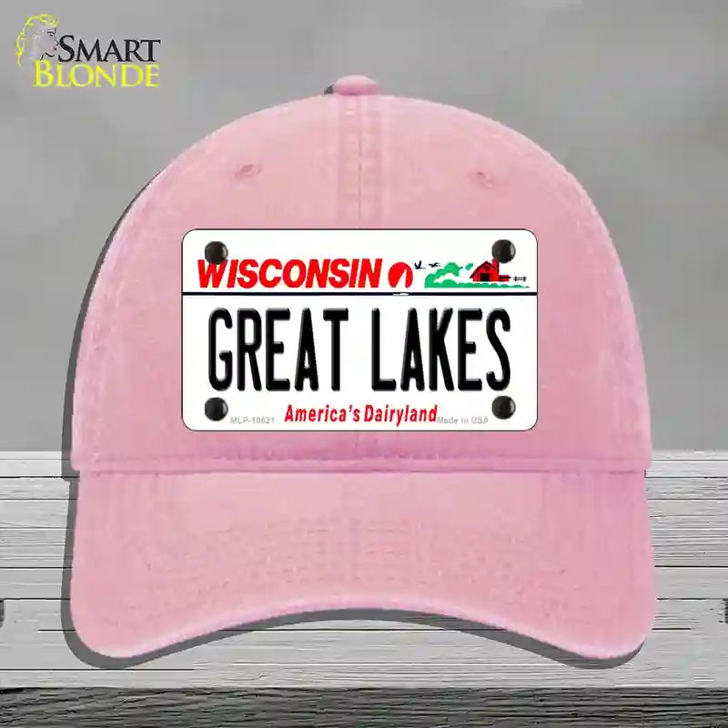 HAT12-MLP-10621 Great Lakes Wisconsin Novelty License Plate Hat, Unconstructed Cotton - Pink