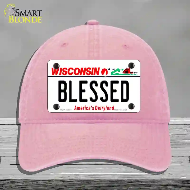 HAT12-MLP-10651 Blessed Wisconsin Novelty License Plate Hat, Unconstructed Cotton - Pink