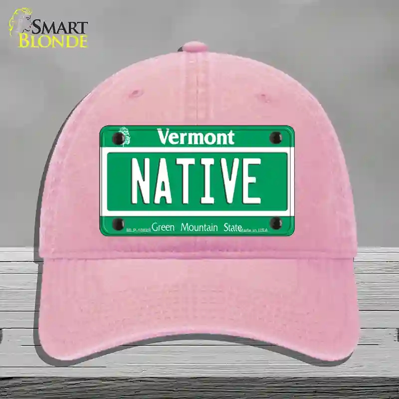 HAT12-MLP-10688 Native Vermont Novelty License Plate Hat, Unconstructed Cotton - Pink