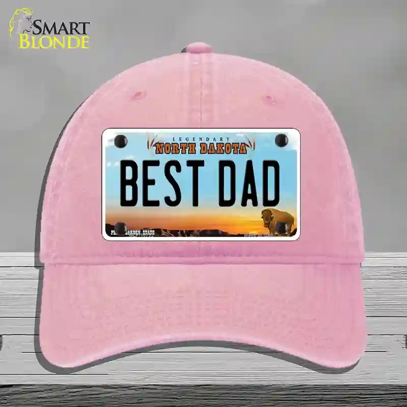 HAT12-MLP-10732 Best Dad North Dakota Novelty License Plate Hat, Unconstructed Cotton - Pink