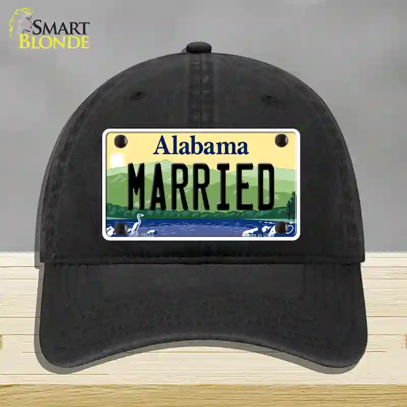 HAT07-MLP-10022 Married Alabama Novelty License Plate Hat, Unconstructed Cotton - Black