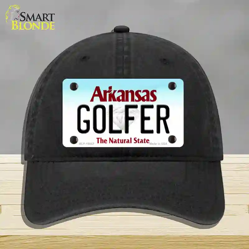 HAT07-MLP-10057 Golfer Arkansas Novelty License Plate Hat, Unconstructed Cotton - Black