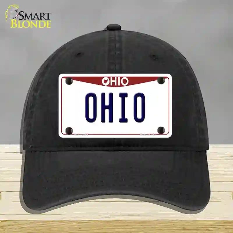 HAT07-MLP-10065 Ohio Maroon Novelty License Plate Hat, Unconstructed Cotton - Black