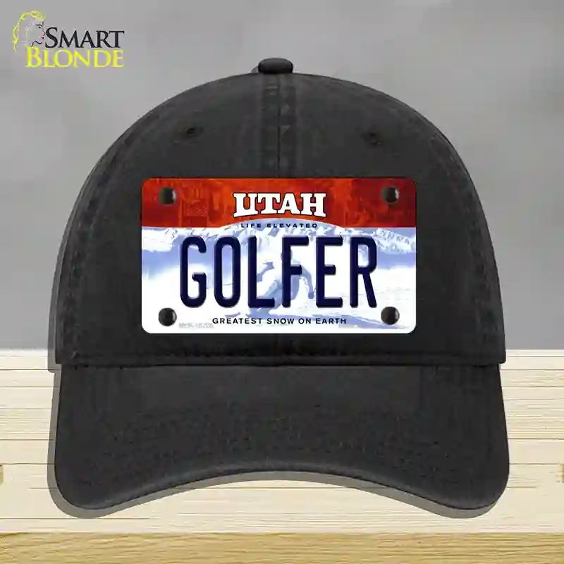 HAT07-MLP-10220 Golfer Utah Novelty License Plate Hat, Unconstructed Cotton - Black