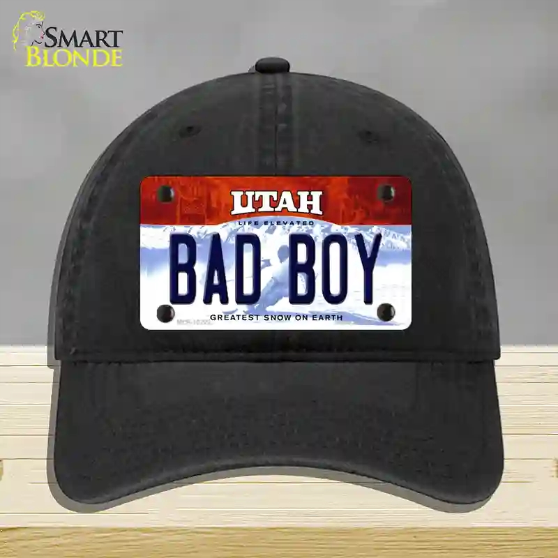 HAT07-MLP-10222 Bad Boy Utah Novelty License Plate Hat, Unconstructed Cotton - Black