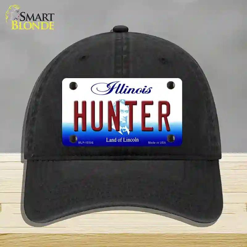 HAT07-MLP-10306 Hunter Illinois Novelty License Plate Hat, Unconstructed Cotton - Black