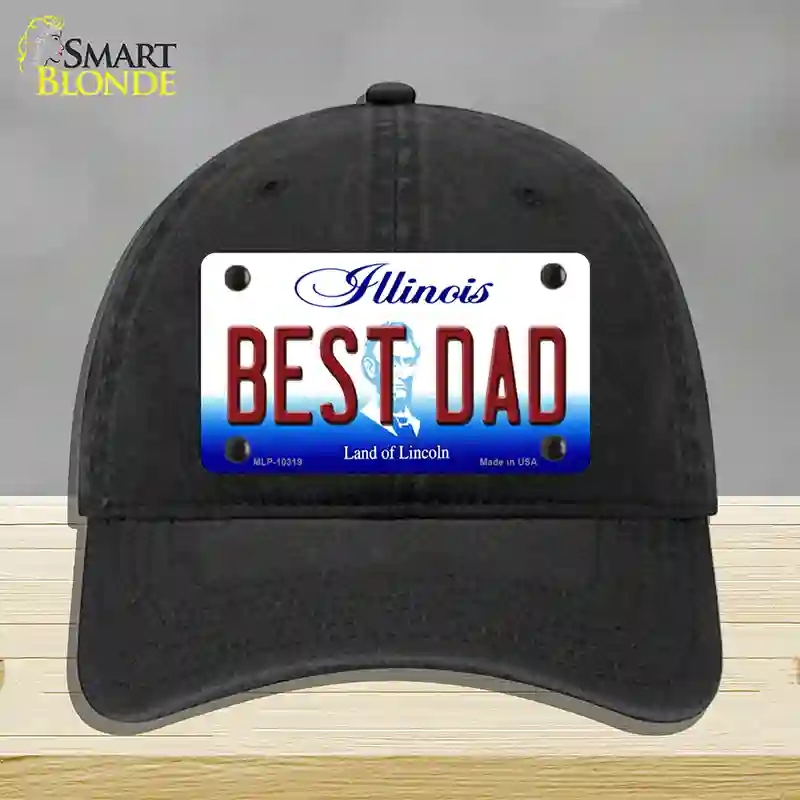 HAT07-MLP-10319 Best Dad Illinois Novelty License Plate Hat, Unconstructed Cotton - Black